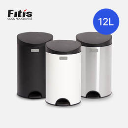 Thùng Rác inox Fitis Premium 12L - Tròn đạp thấp - 3 Màu (Inox mờ, Trắng, Đen) - RPS1-901, RPS1-904, RPS1-903